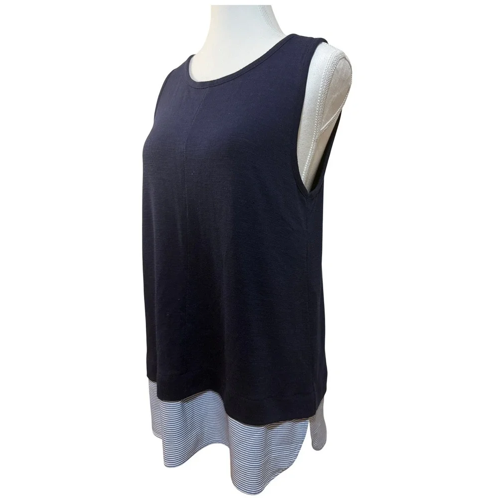 J.Crew Tank Top Women Medium Navy Blue Striped Hem Coastal Lagenlook